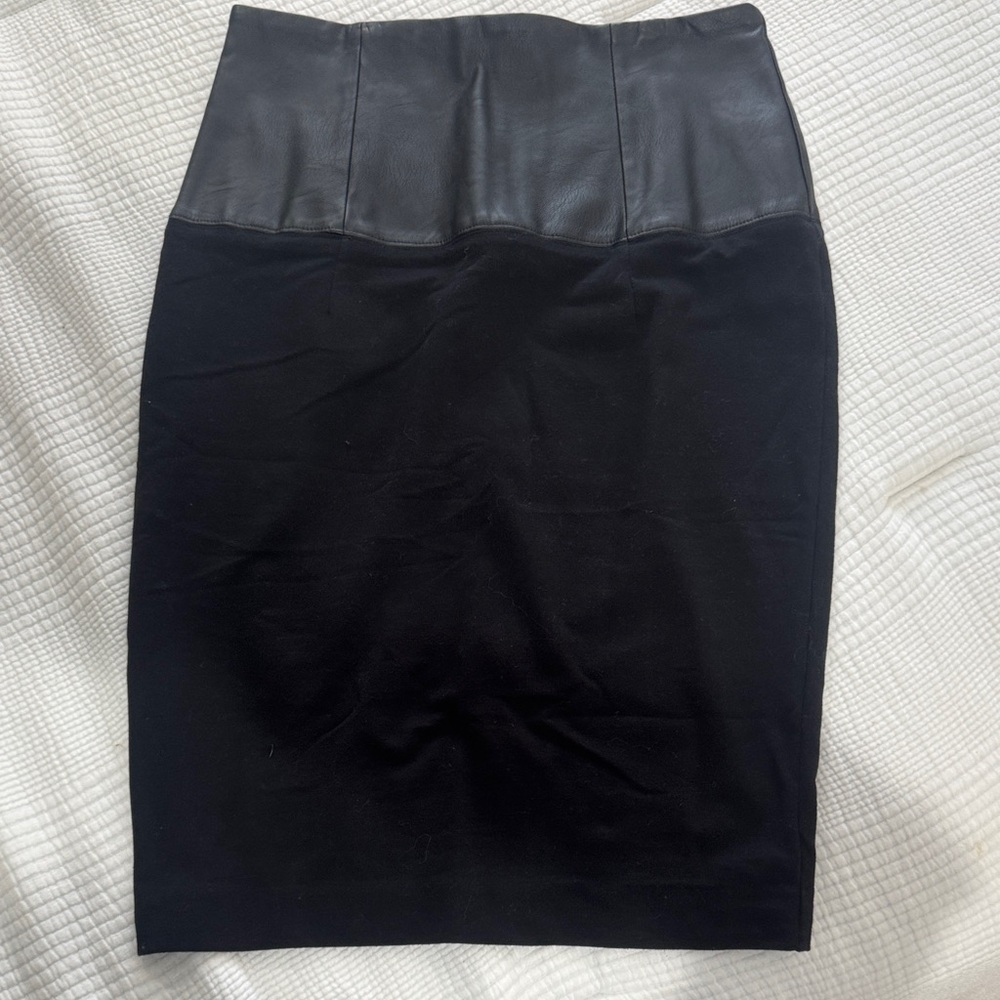 Kenneth Cole Black Leather-Trimmed Skirt